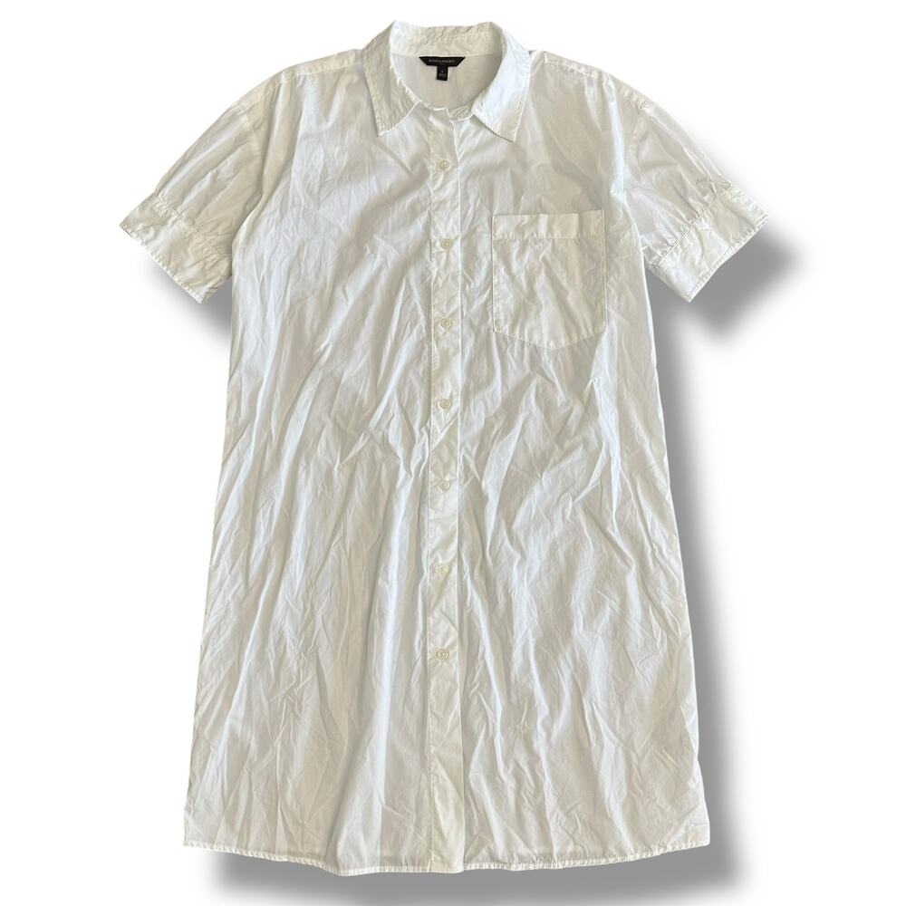 Banana Republic White Cotton Poplin Shirt Dress Women’s L Midi Button‎ Front